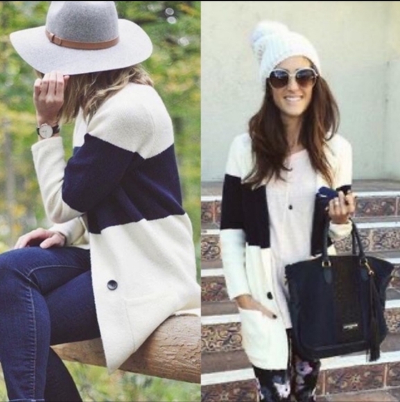 Women's XL Anthropologie La Fee Verte Navy Color Block Stripe Cardigan Sweater - Picture 5 of 16